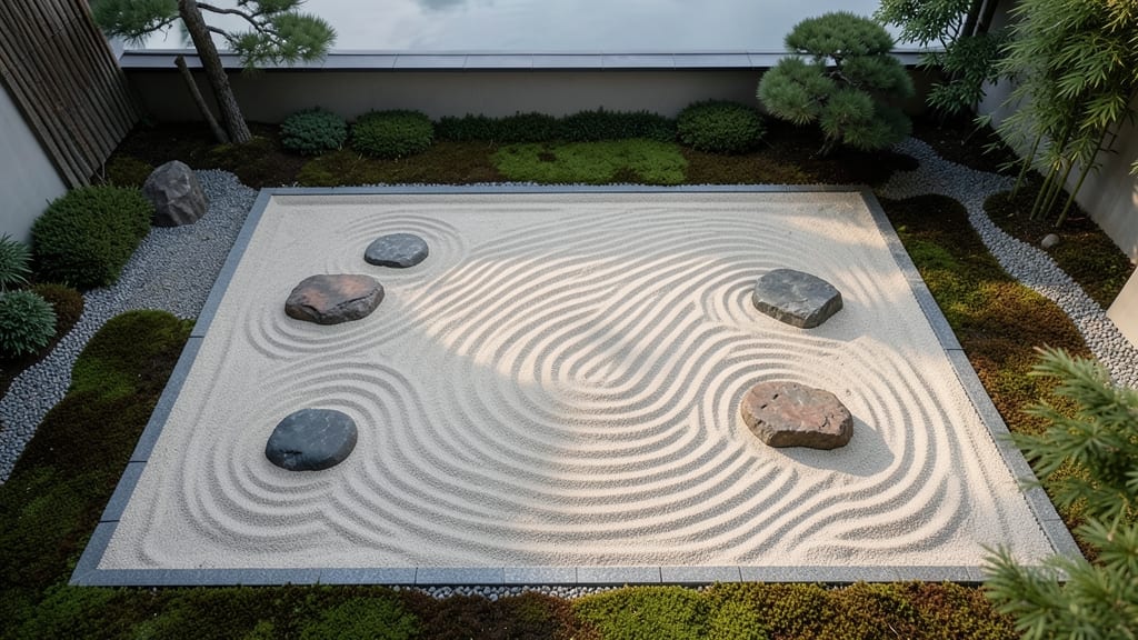 Japanese-Inspired Zen Garden With Sand And Stones