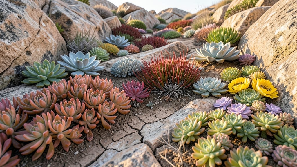 Rock Garden with Succulents and Sedum