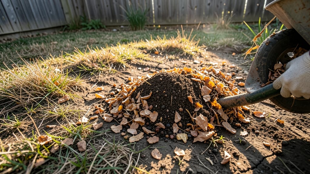 Mulching Leaves with Compost for Extra Nutrition